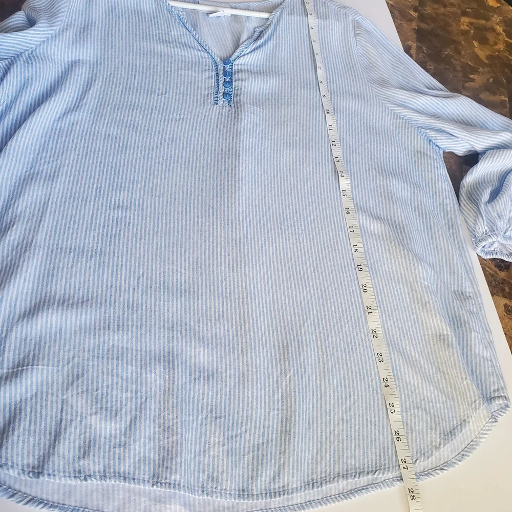 Liz Claiborne Womens Popover Top Size L Blue Stripe Nautical Coastal Beachy Boho